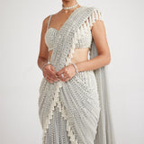 Powder Grey Chandelier Pearl Drop Saree Set