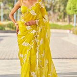 Moss Green Flower Saree Set