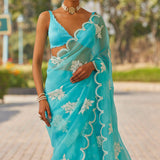 Blue Flower Saree Set