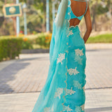 Blue Flower Saree Set