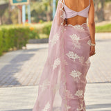 Powder Lilac Flower Saree Set