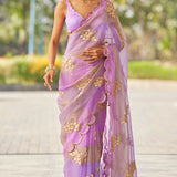 Mauve Multicolor Flower Saree Set
