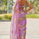 Mauve Multicolor Flower Saree Set