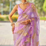 Mauve Multicolor Flower Saree Set