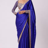 Persian Blue Satin Saree Set