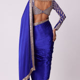 Persian Blue Satin Saree Set