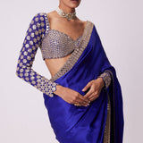 Persian Blue Satin Saree Set