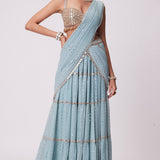 Powder Blue Multi Tier Saree Set