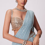 Powder Blue Multi Tier Saree Set