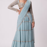 Powder Blue Multi Tier Saree Set
