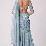 Powder Blue Multi Tier Saree Set