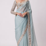 Powder Blue Organza Saree Set