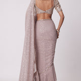 Ash Pink Georgette Frill Saree Set