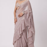 Ash Pink Frill Saree Set