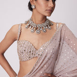 Ash Pink Frill Saree Set