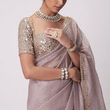 Ash Pink Organza Saree Set