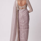 Ash Pink Hand Embroidered Organza Saree Set