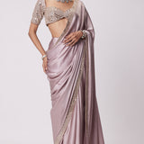 Ash Pink Satin Saree Set