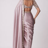Ash Pink Satin Saree Set
