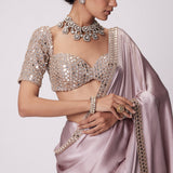 Ash Pink Satin Saree Set