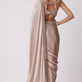 Light Beige Satin Saree Set