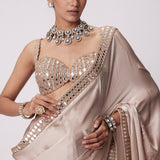 Light Beige Satin Saree Set