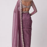 Mud Mauve Hand Embroidered Saree Set