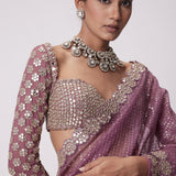 Mud Mauve Hand Embroidered Saree Set