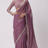 Mud Mauve Hand Embroidered Saree Set