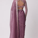 Mud Mauve Hand Embroidered Saree Set