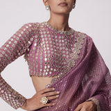 Mud Mauve Hand Embroidered Saree Set