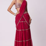 Crimson Red Multi-Tier Sequin Embroidered Saree Set