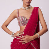 Crimson Red Multi-Tier Sequin Embroidered Saree Set