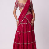 Crimson Red Multi-Tier Saree Set