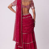 Crimson Red Multi-Tier Saree Set