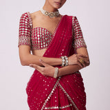Crimson Red Multi-Tier Saree Set
