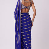 Persian Blue Linear Embroidered Saree Set