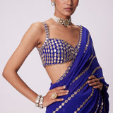 Persian Blue Linear Embroidered Saree Set