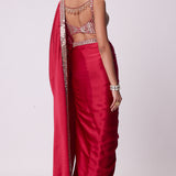 Crimson Red Satin Saree Set