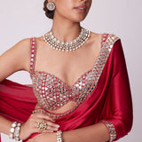 Crimson Red Satin Saree Set