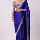 Persian Blue Mirror Embroidered Saree Set