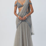 Crystal Grey Pre Draped Saree Set