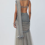 Crystal Grey Pre Draped Saree Set