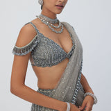 Crystal Grey Pre Draped Saree Set