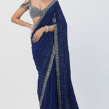 Deep Blue Embroidered Saree