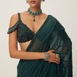 Jade Green Embroidered Saree