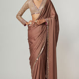 Deep Beige Saree with V-neck Blouse