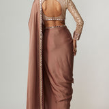 Deep Beige Saree with V-neck Blouse