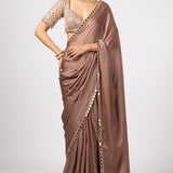 Deep Beige Saree With Sweetheart Neck Blouse