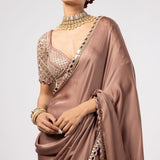 Deep Beige Saree With Sweetheart Neck Blouse